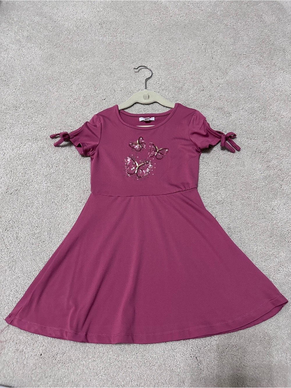 btween Berry Pink Butterfly Sequin Tie-Sleeve Dress